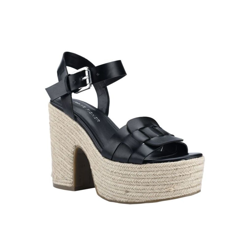 MARC FISHER Womens Black 2" Platform Viga Toe Block Heel Espadrille Shoes 9 M